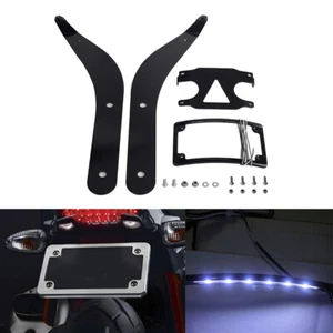 Curved License Plate Holder Bracket w/LED Frame For Low Rider EI Diablo FXRST - Picture 1 of 9