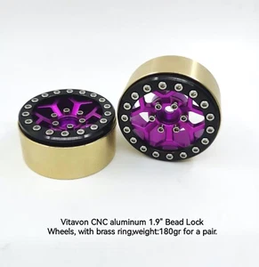 VITAVON CNC Alu 1.9" beadlock wheels Fit 1.9" Crawler Tires purple + Brass - Picture 1 of 3
