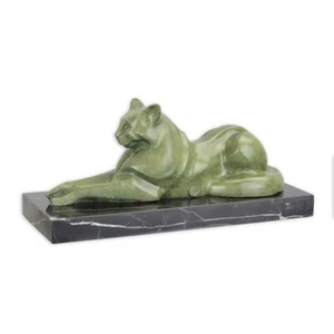 Figura De Bronce Escultura Moderna Gato Acostado Verde Longitud 35 Cm Decoración - Imagen 1 de 1