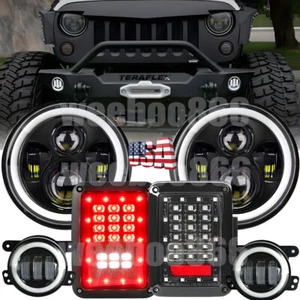 For Jeep Wrangler JK 07-18 Combo 7" Halo Led Headlights Turn Signals Tail Lights - Picture 1 of 18