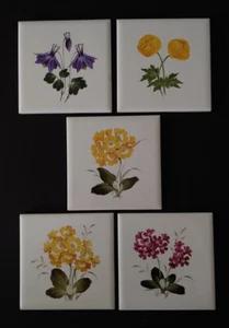 Villeroy & Boch Floral Ceramic Tile Set of 5 Columbine Buttercup Primrose - Picture 1 of 12