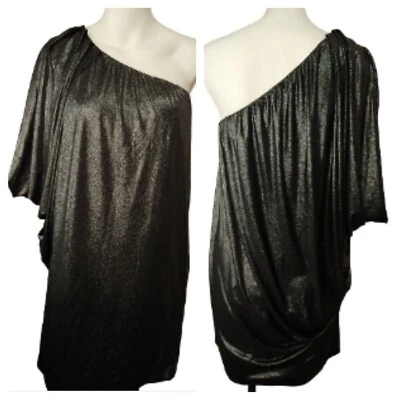 Mini vestido ceñido al cuerpo de un hombro Y2K para mujer talla 6 negro acuático metálico elástico Foto 1 de 4