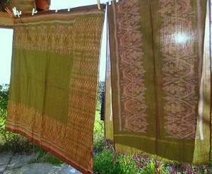 Thai Sarong tessuto a mano tessuto di seta vintage anni 70 circa Thailandia - Foto 1 di 5