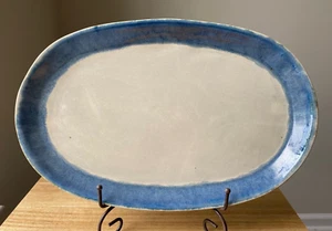SHEEPSCOT RIVER POTTERY 16.5" Blue Trim Oval Platter - Maine - EUC - Picture 1 of 3