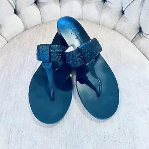 Jack Rogers Tinsley Flip Flop Leather Women's Size 7.5 Black Thong Sandals - Picture 1 of 5
