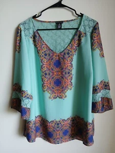 ND New Directions Pullover Lace Shoulder V-Neck Boho Top Size 1X  - Picture 1 of 10