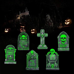 Leuchtende Halloween Grabsteine Hof Schilder, 6 Stück 17”×10” Hof Dekorationen für O... - Bild 1 von 7