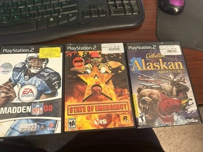 PS2 - 批量 3 个游戏 Madden 08 带手册,紧急状态,Canelas Alaskan — 第 1/4 张图片