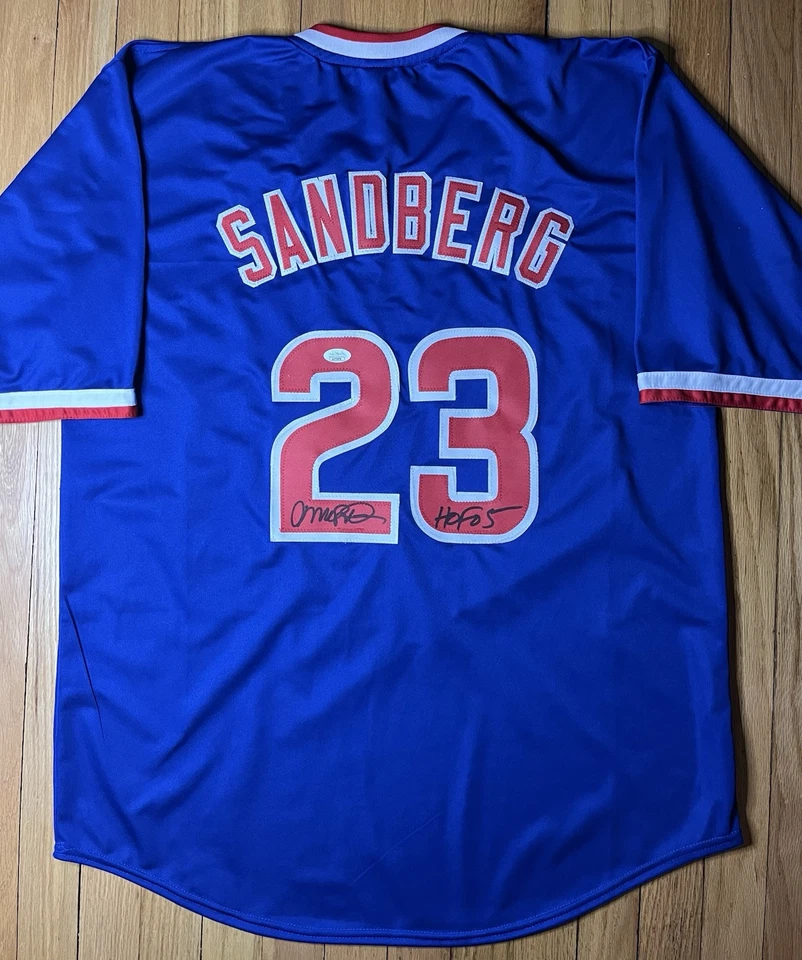 Ryne Sandberg Signed Blue Custom Chicago Cubs Jersey JSA WITNESS COA - Image 1 of 2