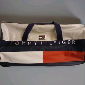Vintage Tommy Hilfiger Duffle Bag Spell Out Large Streetstyle 90s Y2K 24x12x12" - Picture 1 of 19