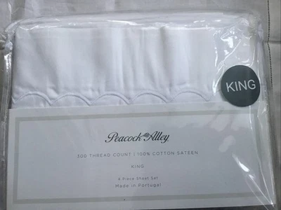 Peacock Alley 300TC 100% Algodón Satén Sábanas King Blanco, Bordado, Portugal Foto 1 de 4