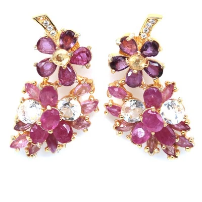 Thai Handgefertigt Weiß Topas, Rubin, Rhodolith, Saphir & Zirkonia Ohrringe - Bild 1 von 4