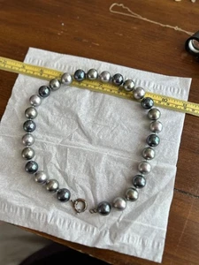 925 Sterling Silver Grey ~12mm Pearl Necklace 18 inch - Picture 1 of 7