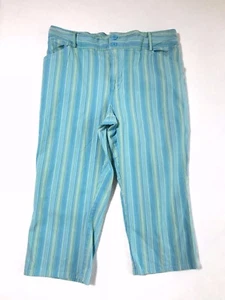 VENEZIA Women's Plus Size 22 Turquoise Green Stripe Stretch Capri - Picture 1 of 3