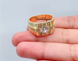 Gift For Men's 100% Genuine Moissanite Square Ring 14k Yellow Gold Plated Silver - Picture 1 of 8