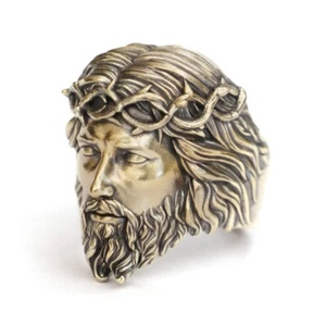 Huge Brass Jesus Christ Ring Biker Rock Punk Jewelry BR400C UK Size N½ to Z4 - Picture 1 of 27