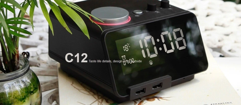 Reloj Digital Homtime con Radio FM, Carga Inalámbrica y Altavoz Bluetooth HC12 Foto 1 de 2