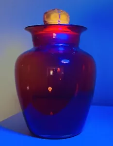 Vintage Large Red Takahashi Glass Apothecary Canister Jar Manganese Glow ~ 25cm - Picture 1 of 8