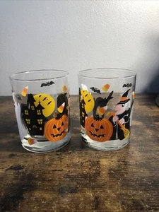 2 Vintage Culver Halloween Barware Rocks Glass Witch Ghost Pumpkin - Picture 1 of 7