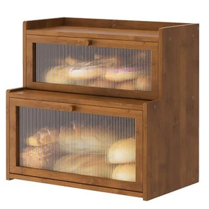 Double Layer Bamboo Bread Box for Kitchen Counter, Countertop Bread Storage C... - Picture 1 of 7