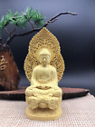 7.08" Boxwood Carvings Sakyamuni Buddha Amitabha Buddhism Decoration Lucky Craft