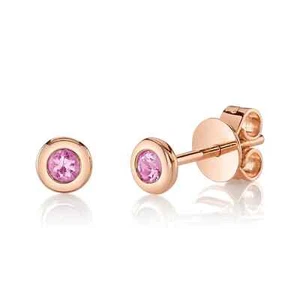 14K Rosa Oro Rosa Pendientes de Rosca Zafiro Bisel Set Gema Natural 0.14CT - Imagen 1 de 7
