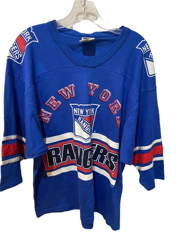 Vintage NHL Team Rated New York Rangers V Neck Jersey Shirt w/ 3/4 Sleeves sz L Cover