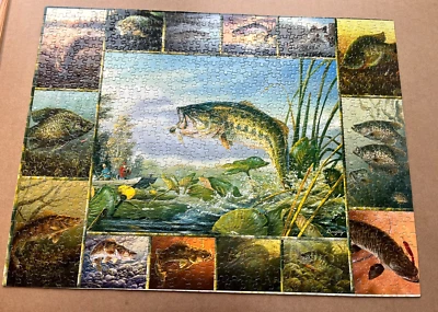 White Mountain 750 Pc FIRST STRIKE Puzzle 2009 Terry Doughty FISHING, Complete - Image 1 of 4