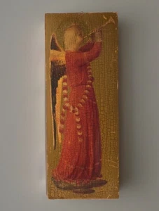 "Ángel con trompeta placa de madera rústica Fra Angelico 15"" x 6""" - Imagen 1 de 6