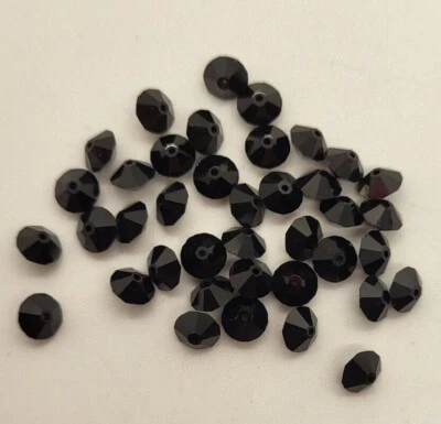12pc Swarovski Crystal Jet Black 6mm Flat Bicone 5305 Beads; Rondelle; Vintage - Image 1 of 3