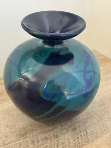 Studiokeramik Vase blau türkis Wirbel 5,5 Zoll - Bild 1 von 12