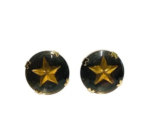 Vintage Stern Schraub Ohrringe goldfarben metallic dunkelgrau rund Knopf GUC - Bild 1 von 24