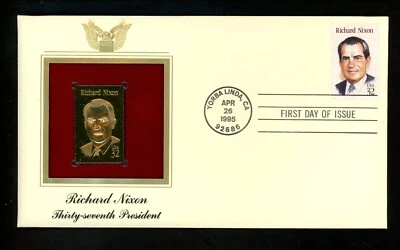 US FDC #2955 PCS / Gold Foil 1995 Yorba Linda CA President Richard Nixon - Image 1 of 3