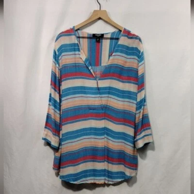 Nine West Drew Long Sleeves Stripped Top Women's XL Multicolor Artsy Boho Retro - Image 1 of 4