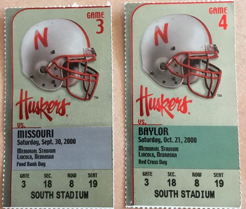 Two 2000 NEBRASKA HUSKERS FOOTBALL TICKET STUBS Games 3 And  4 Cover