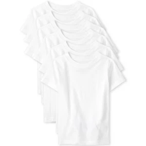 6Pk The Children's Place Short Sleeve Undershirt Boys S (5-6) White Cotton Solid - Picture 1 of 3