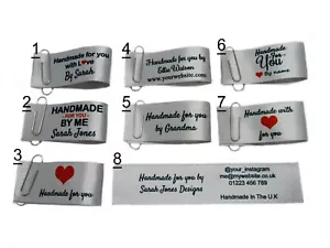 Handmade for you sew in craft business labels for fabric satin ribbon in silver - Picture 1 of 1