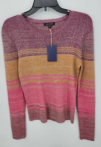 Suéter Skies are Azul Mujer XL Rosa Púrpura Rayas Metálicas Cuello Redondo Pullover - Imagen 1 de 8