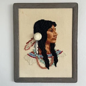 Completed Framed 1077 Sunset Designs Indian Native Woman Crewel Embroidery - Picture 1 of 5