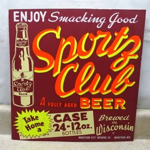 Vintage Sportz Club Beer Cardboard Advertising Sign, Wisconsin Brewed 15"X15" - Bild 1 von 10