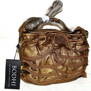 New Bodhi $598  leather Zipper ruffle handbag purse Ave A Bronze gold - Picture 1 of 4