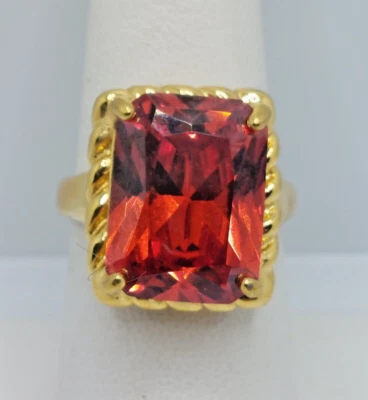 Anillo Vermeil Declaración Enorme Naranja Ópalo de Fuego Circonita Talla 7 Cuerda Retorcida Foto 1 de 4