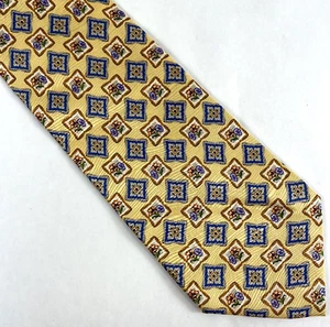 A.Mouley Mens Tie, Yellow w/ Blue & Orange Geometric Pattern - Picture 1 of 10