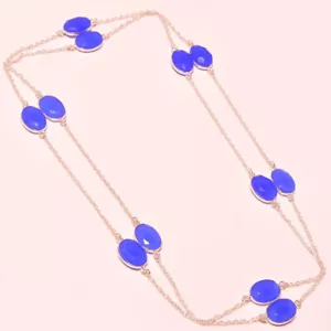 Blue Chalcedony Gemstone Handmade Fashion Gift Chain Jewelry Necklace 36" SR 300 - Picture 1 of 6