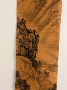 Bamboo 64” Vtg Chinese Art Scroll Wall Hanging Calligraphy Landscape Ink - Picture 1 of 9