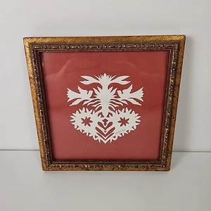 Forbice vintage taglio forbice arte popolare cuore con colombe incorniciate firmata 1986 - Foto 1 di 7