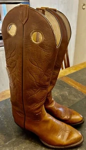 Vintage TONY LAMA BUCKAROO Mens 10.5D Cowboy Boots Tall Acorn Brown Leather 5089 - Picture 1 of 8
