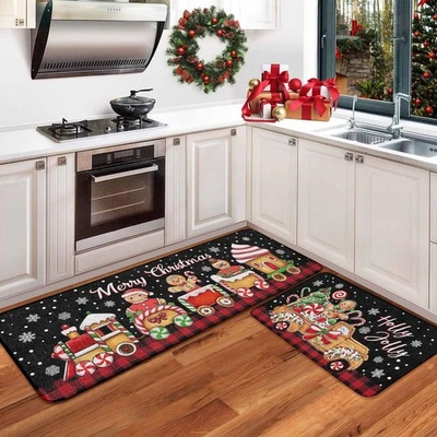 RUIZHUO Christmas Kitchen Rugs Set of 2 Plush Velvet Mats Xmas Floor Decor for Holida...