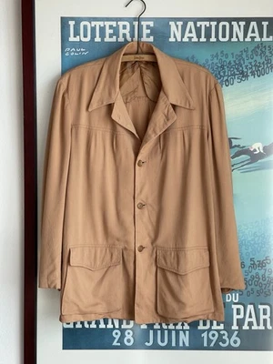 Chaqueta Bronceada Vintage Años 40 50 Cresco Hollywood Rockabilly Gabardina Cordón Rayón Foto 1 de 4