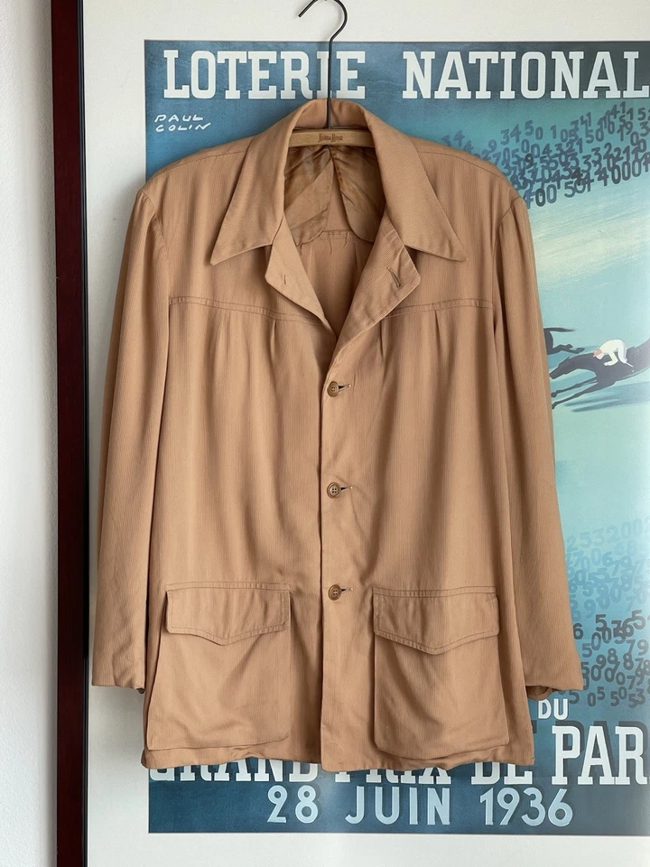 Chaqueta Bronceada Vintage Años 40 50 Cresco Hollywood Rockabilly Gabardina Cordón Rayón Foto 1 de 4